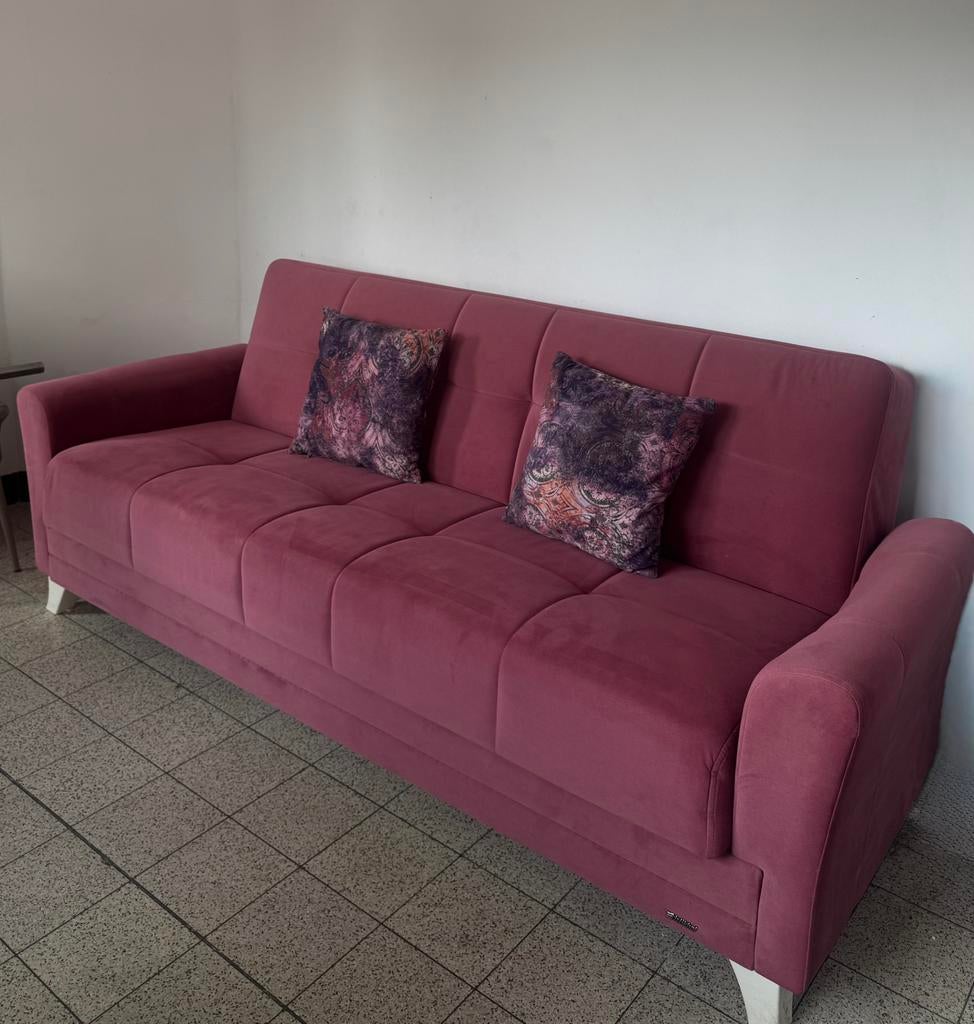 Canapé-lit avec espace de rangement + coussins (bon état), 100 à 125 cm, Quatre personnes ou plus, Comme neuf, Enlèvement