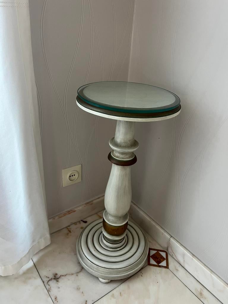 Decoratieve zuil / plantentafel met glazen blad – vintage, Ophalen, Zo goed als nieuw