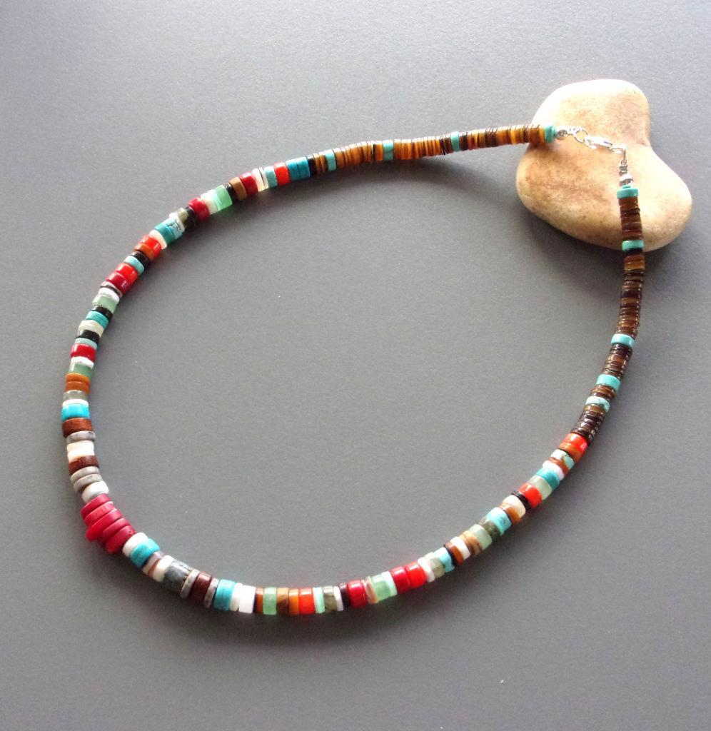 Collier surfeur Navajo homme ou femme en corail, turquoises, Neuf, Enlèvement ou Envoi, Avec pierre précieuse, Bleu