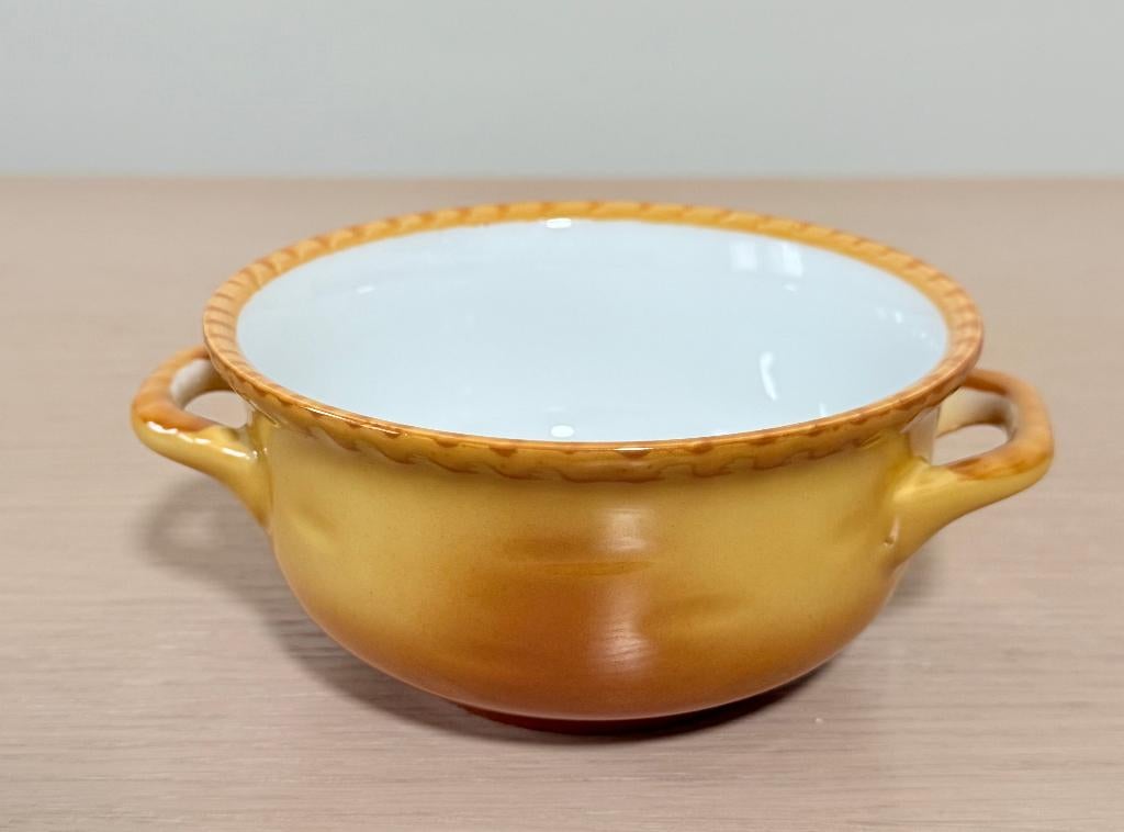Set de 4 bols à soupe vintage Schönwald / jaune ocre / 1970, Enlèvement ou Envoi, Comme neuf, Porcelaine, Assiette ou Plat