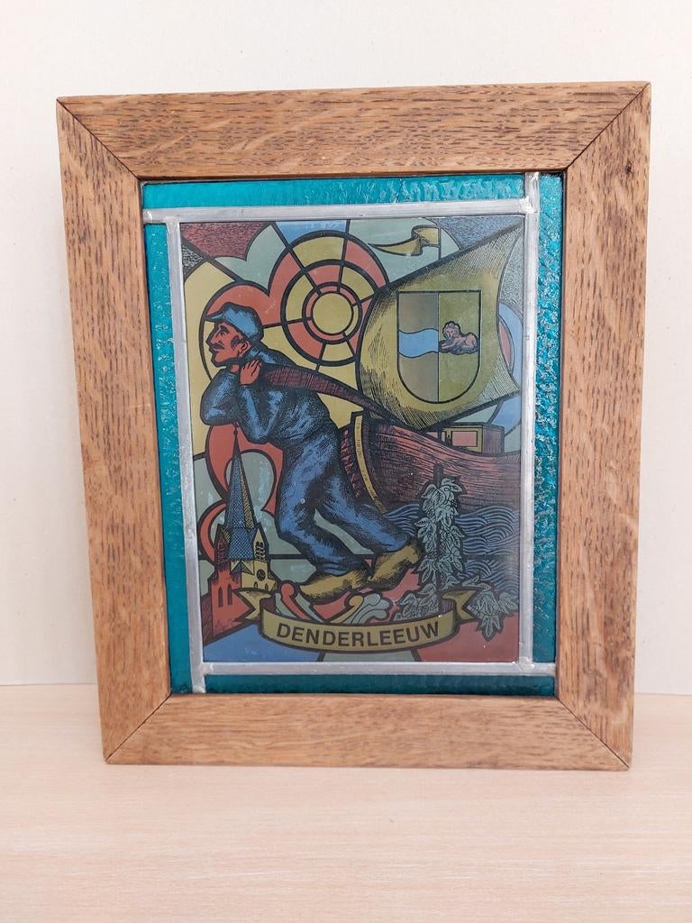 Glasraam in lood Denderleeuw., Antiquités & Art, Antiquités | Objets religieux, Enlèvement