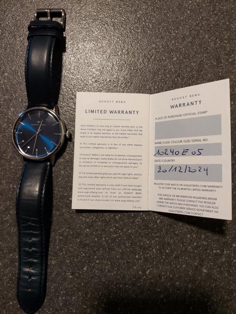 montre pour homme, August Berg avec bracelet en cuir. Belle, Bijoux, Sacs & Beauté, Montres | Hommes, Comme neuf, Montre-bracelet