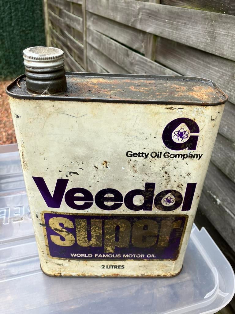 Olie blikken veedol, Verzamelen, Blikken, Ophalen of Verzenden, Gebruikt