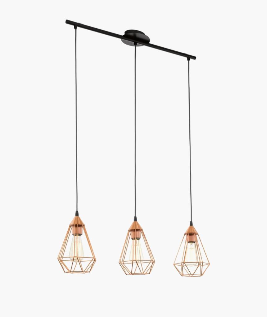 Hanglamp Eglo - 3 lampen - rosegoud - E27, Huis en Inrichting, Ophalen, Gebruikt, 50 tot 75 cm, Art deco - roségoud