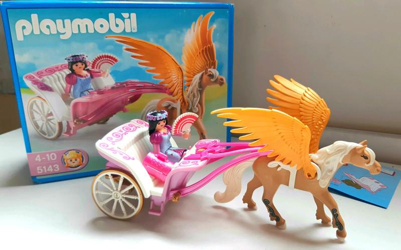 Playmobil 5143 Cheval Pégase et chariot- Complet, Enlèvement ou Envoi, Comme neuf, Ensemble complet