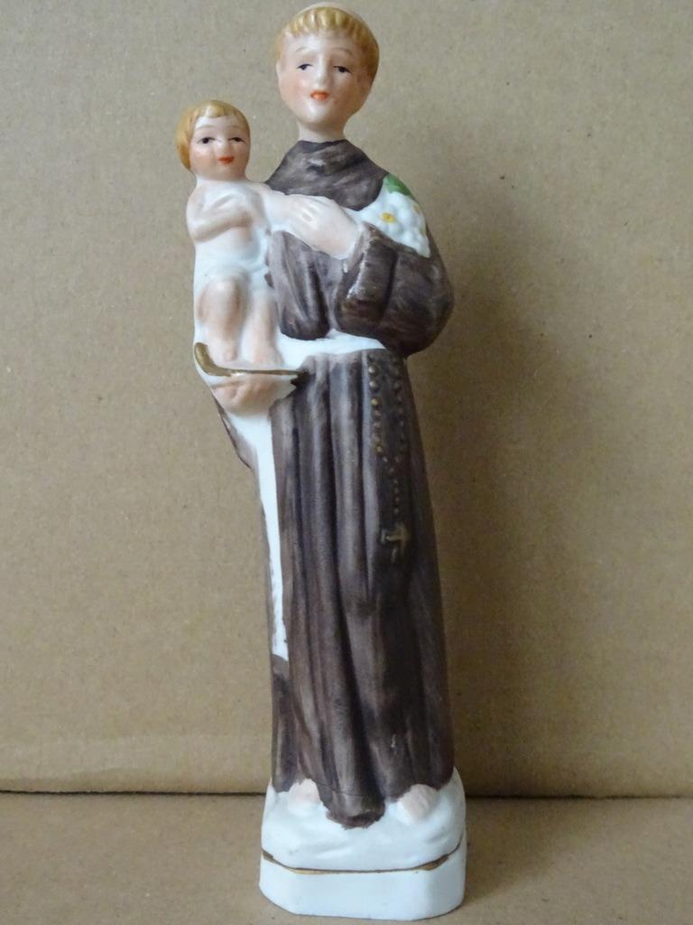 Statue ancienne de Saint Antoine et Jésus en porcelaine 15cm, Antiquités & Art, Enlèvement ou Envoi