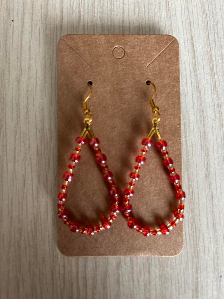 Mooie druppelvormige oorbellen rood-goud, Bijoux, Sacs & Beauté, Boucles d'oreilles, Enlèvement ou Envoi, Comme neuf, Rouge, Or
