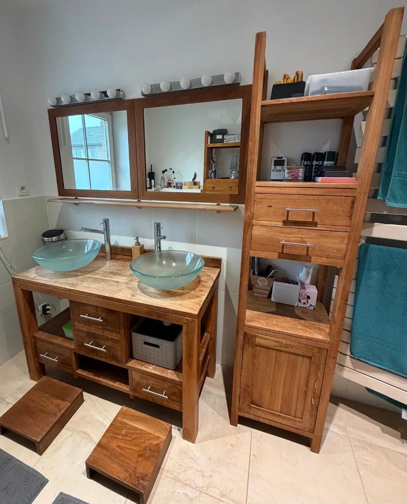 meubles de salle de bain bois massif (Facq), Ophalen, Gebruikt, 100 tot 150 cm, Overige typen