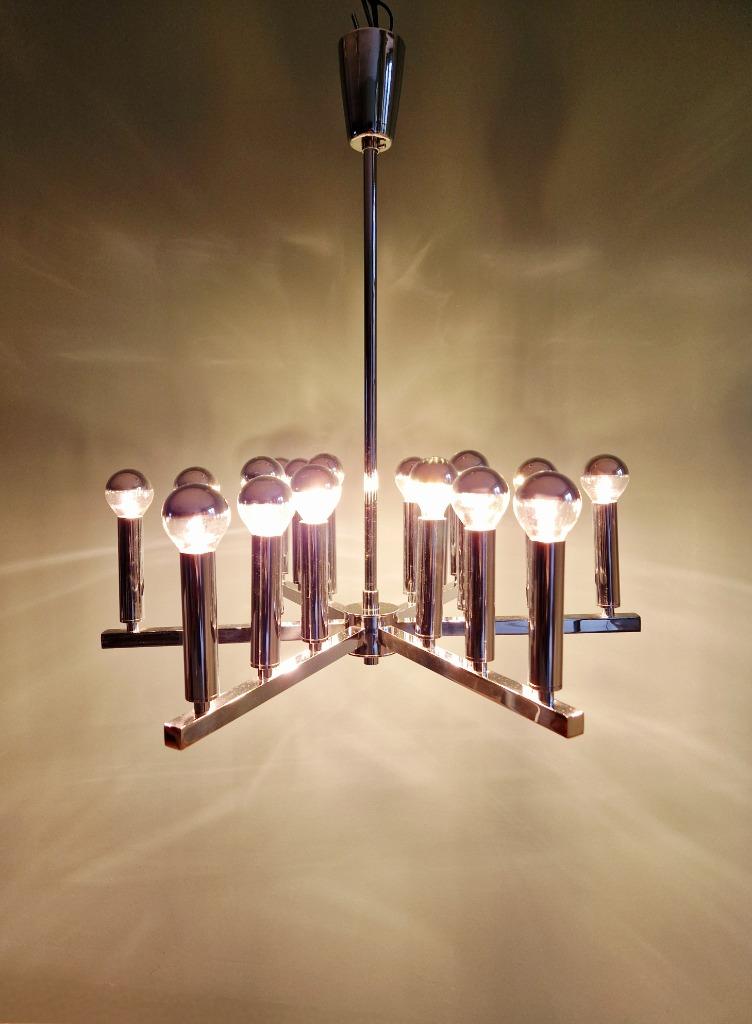 Space Age kroonluchter in verchroomd metaal, 1970, Antiek en Kunst, Ophalen