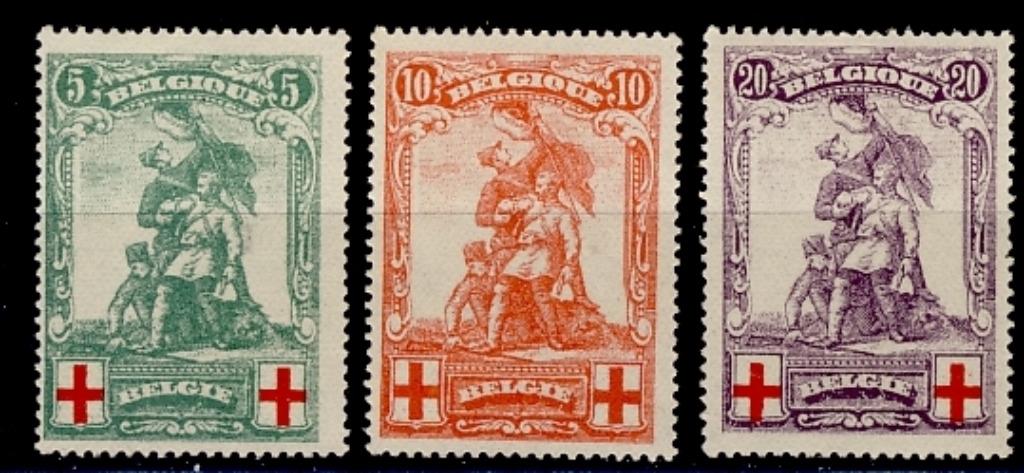 Belge 1914 - n 126 - 128 *, Envoi, Trace d'autocollant