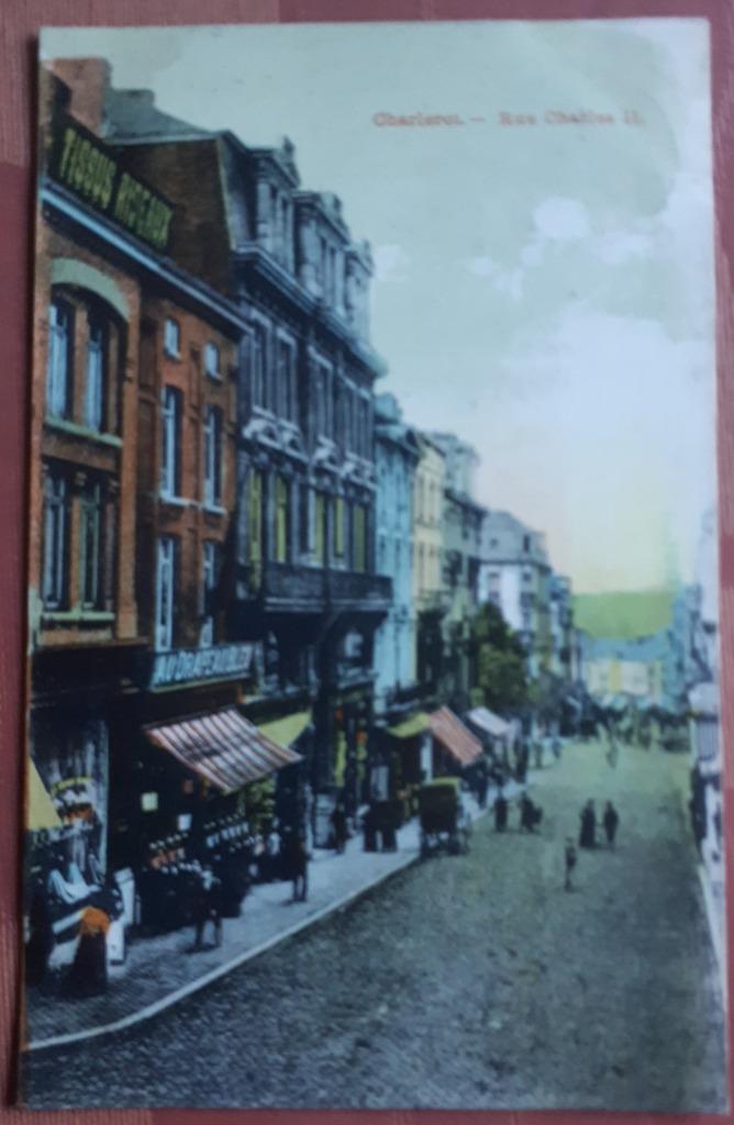 CARTE POSTALE ANCIENNE EN COULEUR CHARLEROI 1908 : Rue CHARL, Envoi, Affranchie, Hainaut