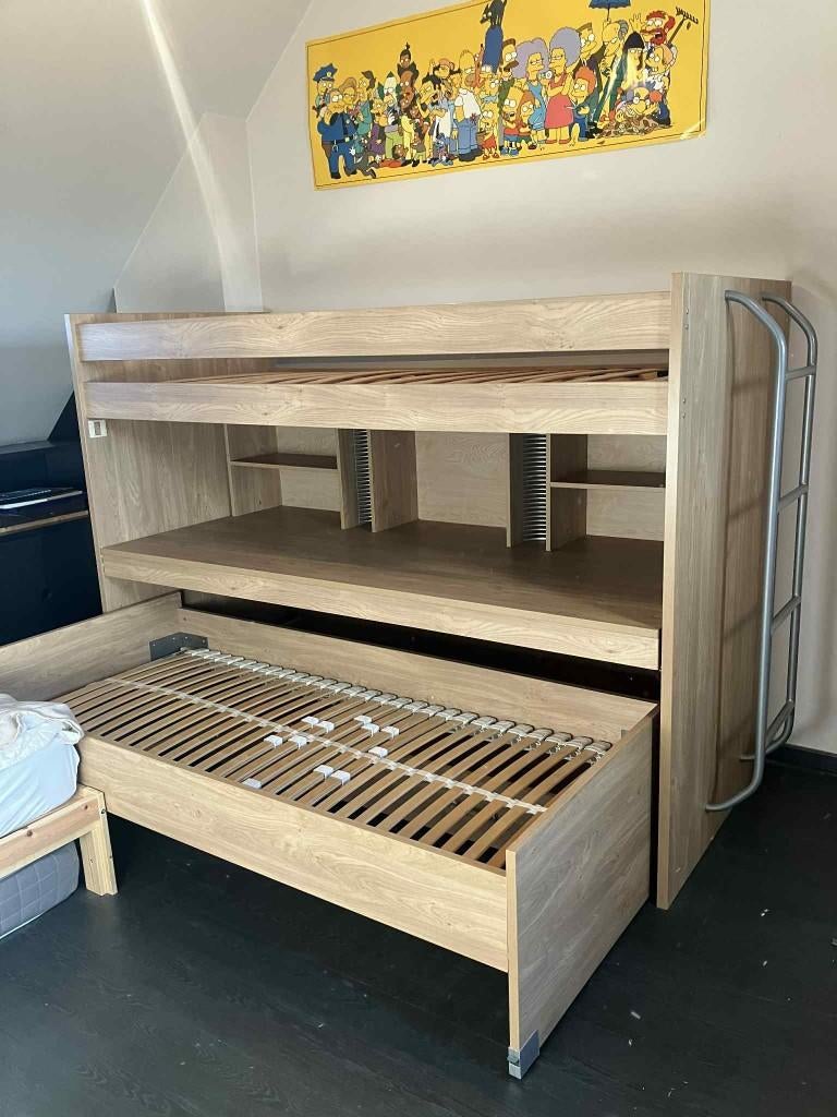 Stapelbed met bureau en opberglade, Huis en Inrichting, Slaapkamer | Bedden, Zo goed als nieuw, Eenpersoons, 90 cm, 200 cm, Hout