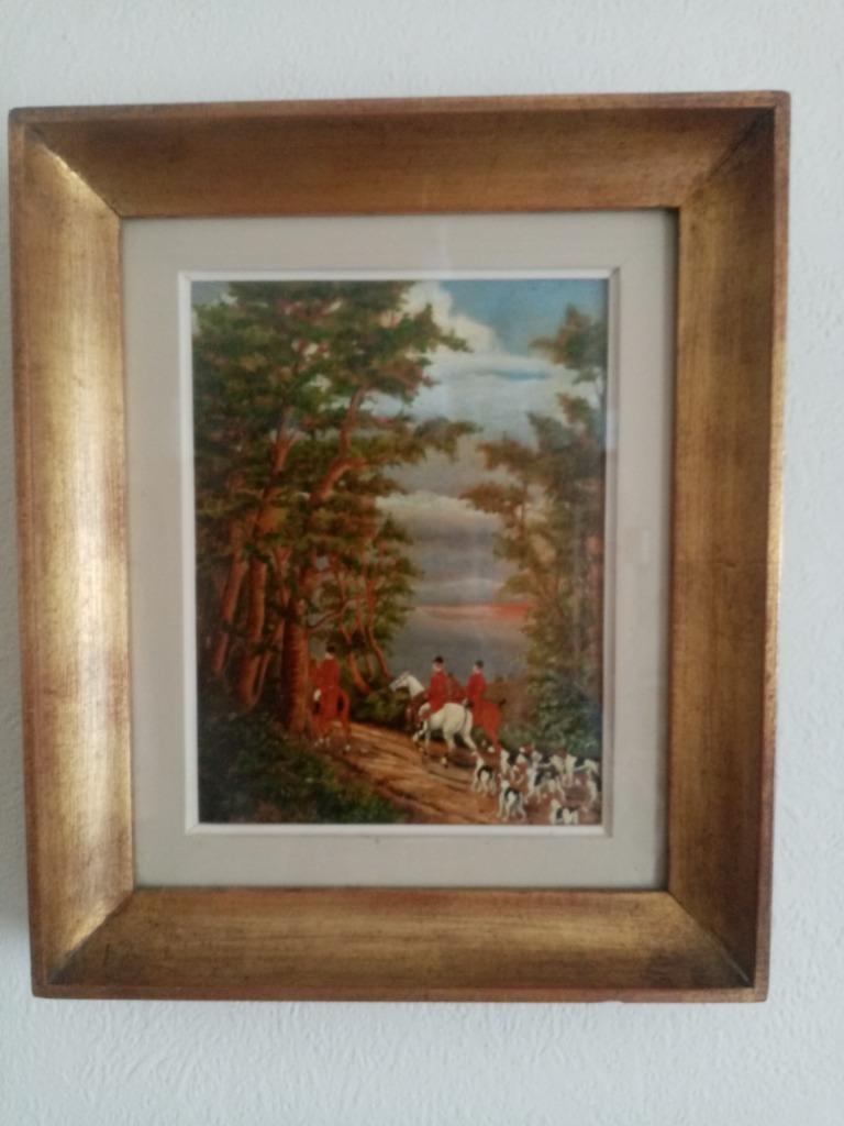 Schilderij op hout "Engelse vossenjacht" 29,5/25cm, Ophalen of Verzenden