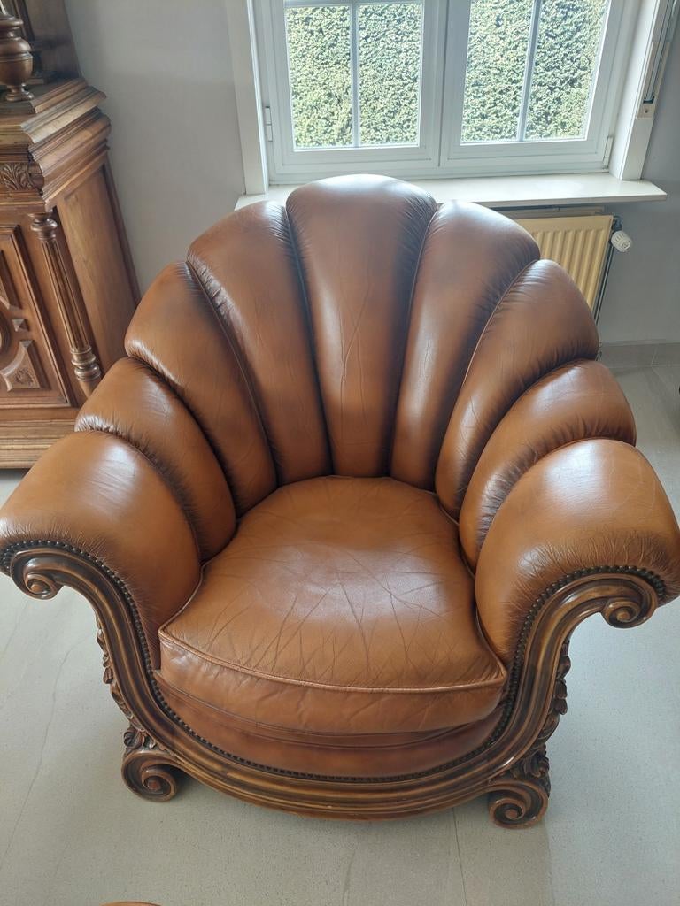 Antieke lederen salon, klassieke stijl, Huis en Inrichting, Fauteuils, Ophalen