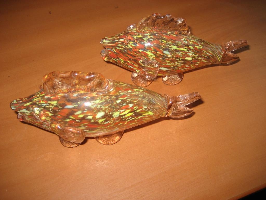 paire de poissons en verre étiré , VERRERIE D'HAVRE, 1950, Envoi