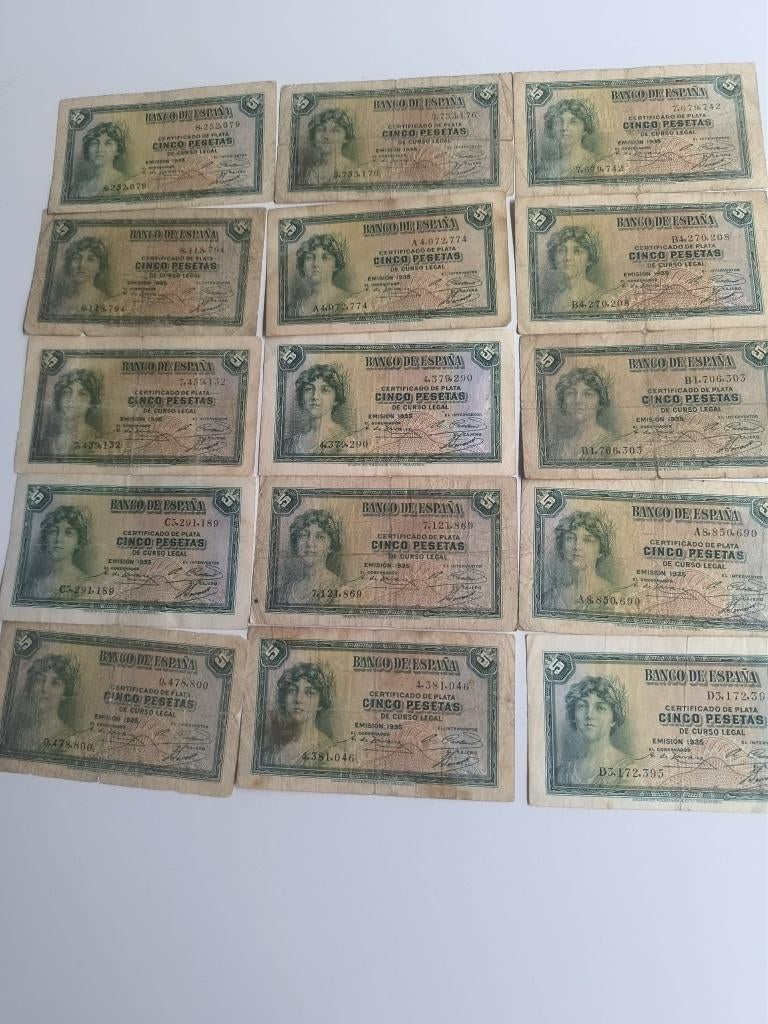 lot 16 billets Espagne 5 pesetas 1935, Enlèvement ou Envoi, Utilisé