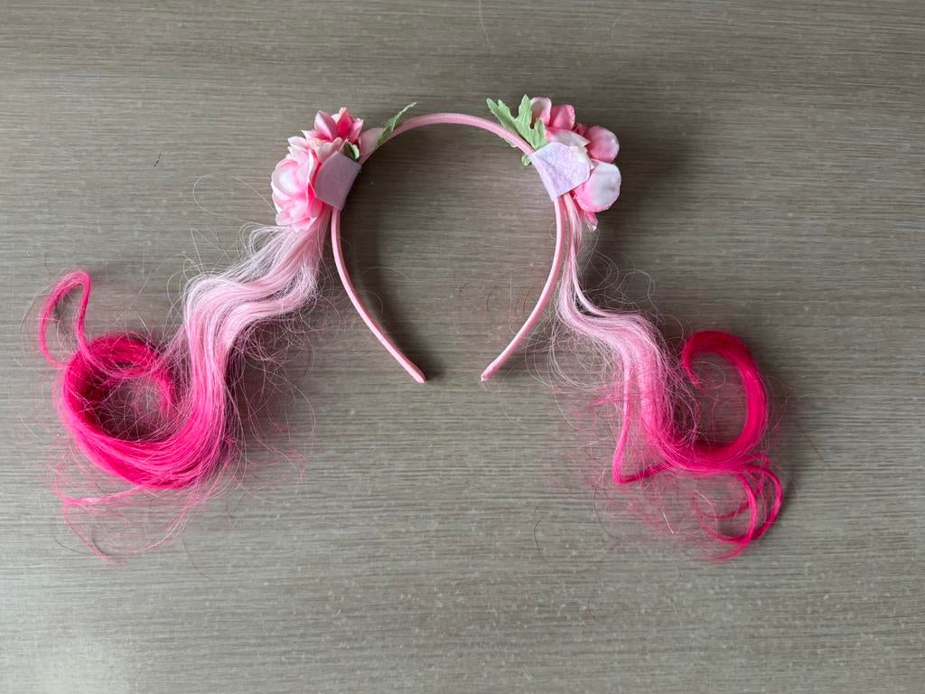 Diadeem met roze stukjes haar en 2 bloemen, Kinderen en Baby's, Kindermode-accessoires, Ophalen, Zo goed als nieuw