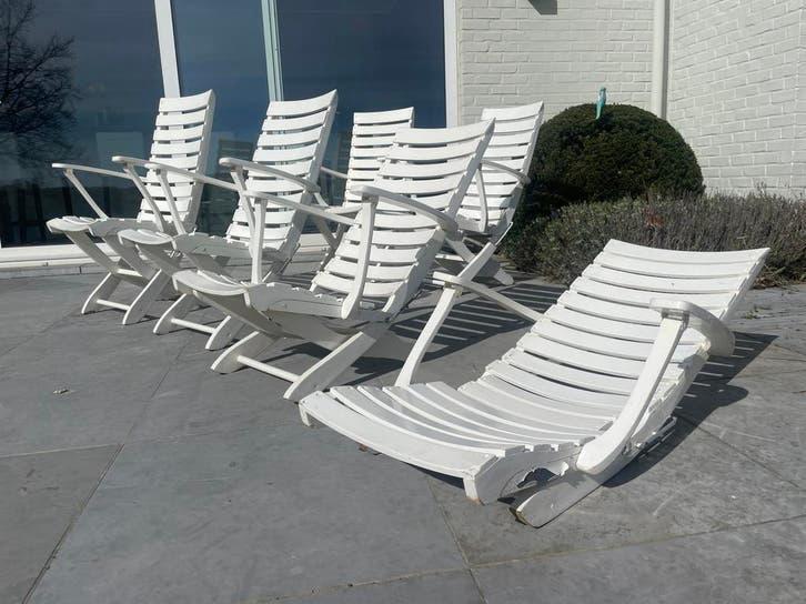 6 Chaises de jardin 4 positions en bois, Jardin & Terrasse, Enlèvement, Utilisé, Bois, Ajustable