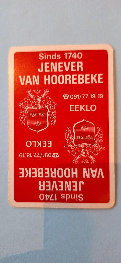 Carte à jouer Eecloo_Jenever Van Hoorebeke_Rood_228, Collections, Enlèvement ou Envoi, Utilisé, Carte(s) à jouer