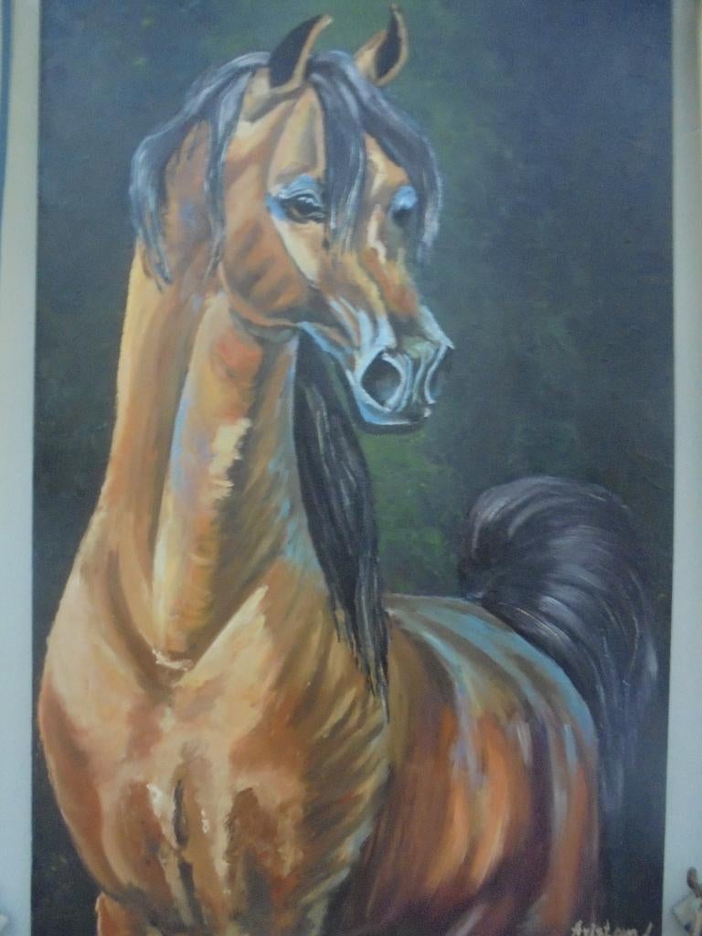 Peinture à l'huile Brown Horse (H110 x W75), Enlèvement, Utilisé, Autres matériaux
