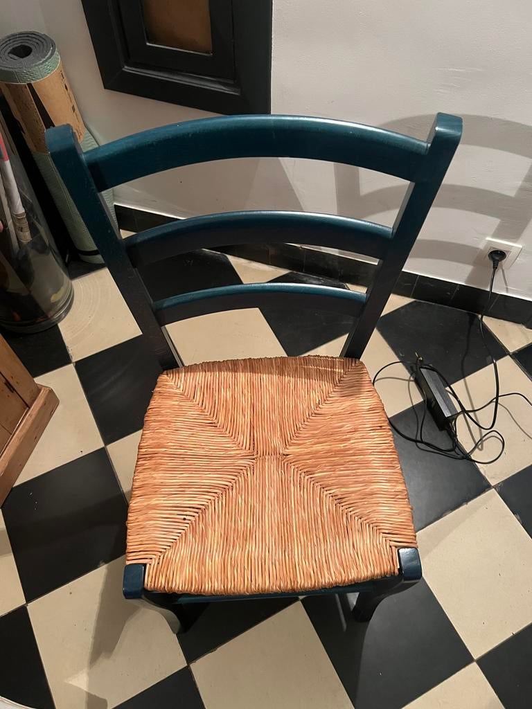 5 Chaises avec assise en osier, Huis en Inrichting, Stoelen, Ophalen, Gebruikt, Blauw, Maison de campagne