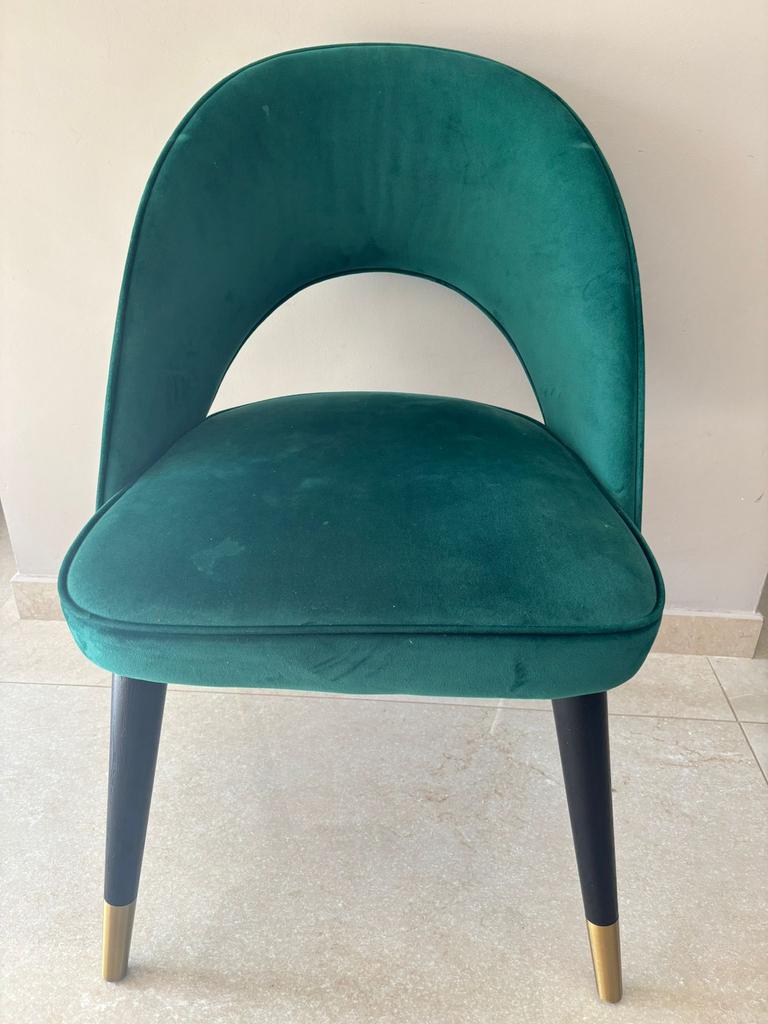 Chaise velour vert, Maison & Meubles, Design chic, Autres couleurs, Enlèvement, Utilisé