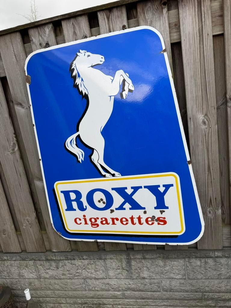 ROXY sigaretten emaille reclamebord XL, Verzamelen, Ophalen, Gebruikt, Reclamebord