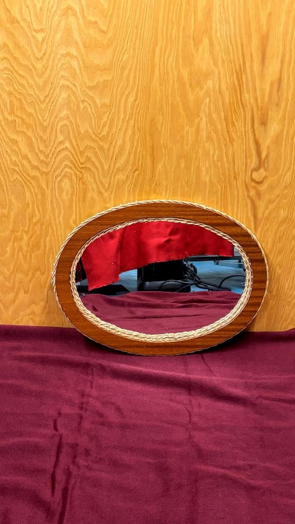 Miroir rotin vintage 1960s, Maison & Meubles, Accessoires pour la Maison | Miroirs, Moins de 100 cm, Enlèvement, Utilisé, Ovale