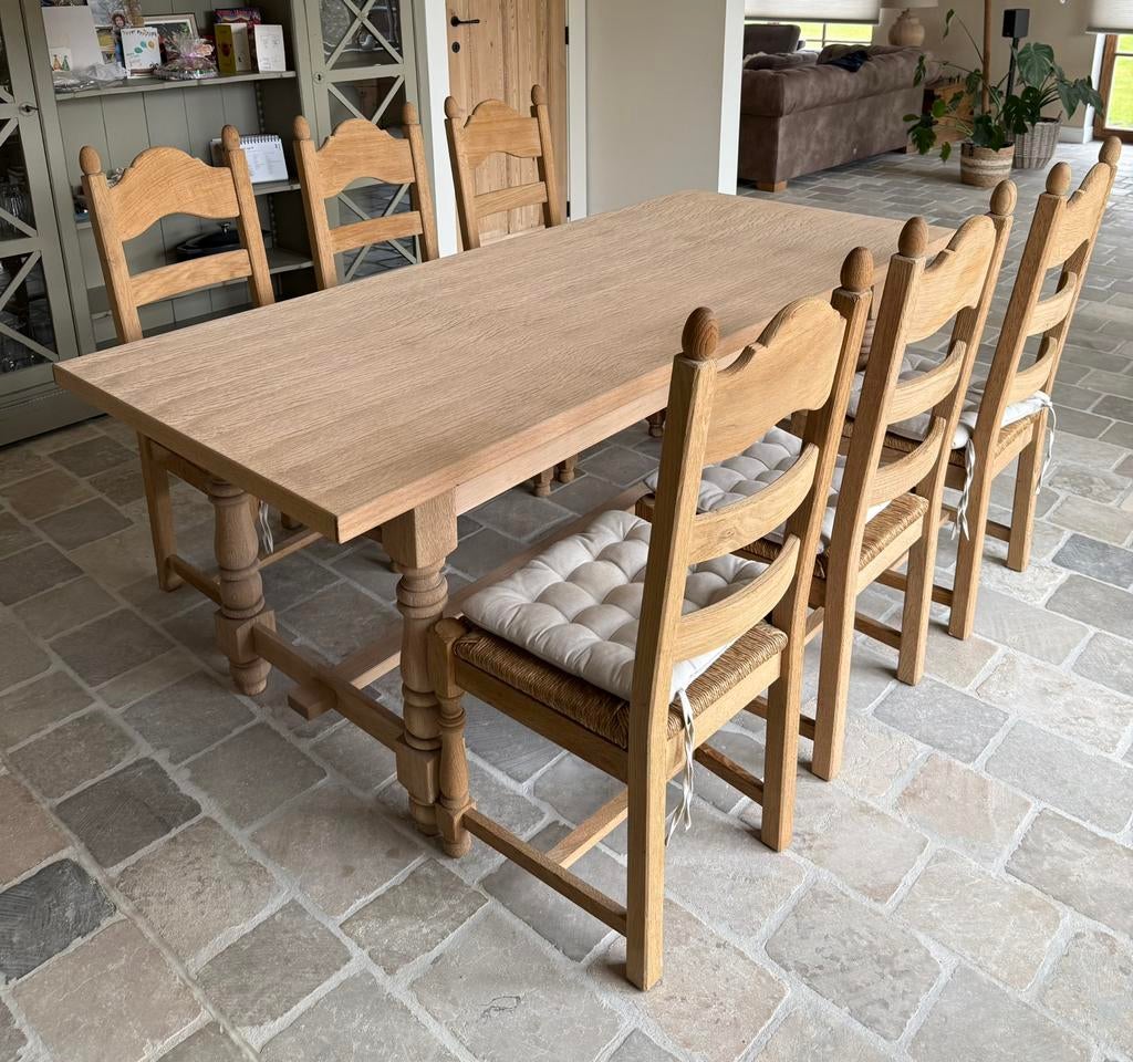 Eiken eettafel + stoelen, Huis en Inrichting, Tafels | Eettafels, Ophalen, 200 cm of meer, 50 tot 100 cm, Vijf personen of meer