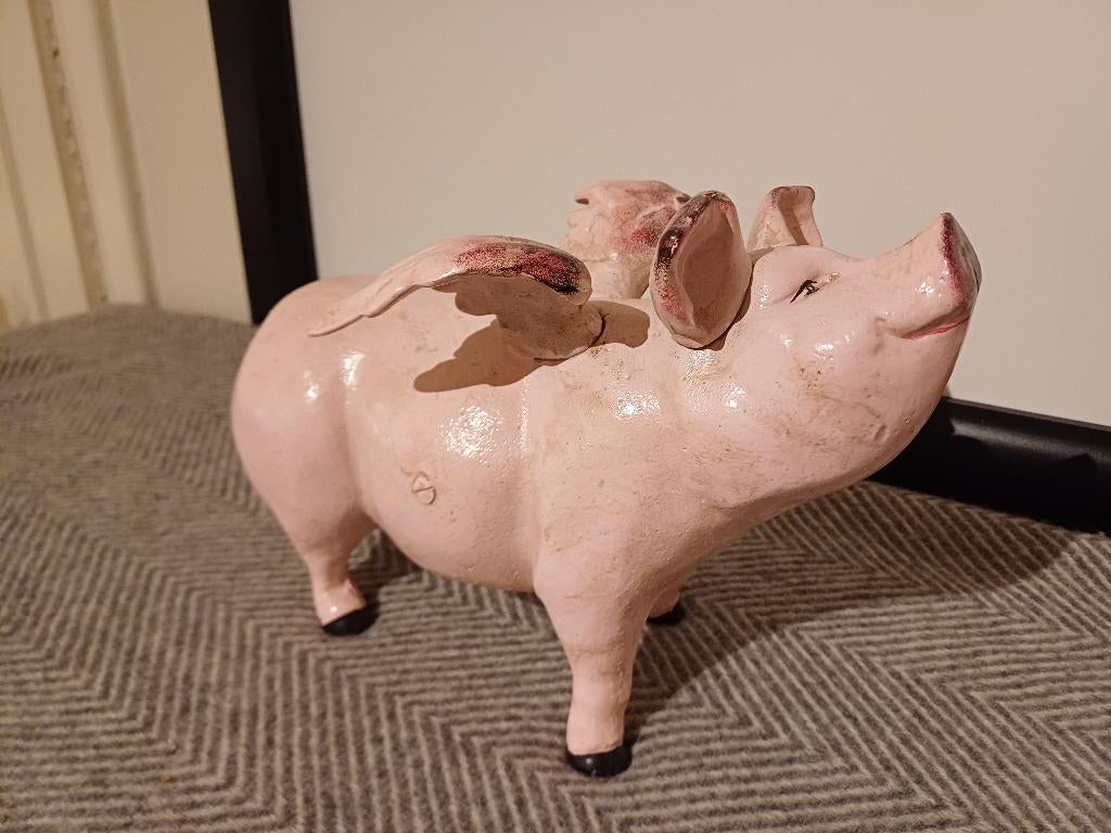 Spaarvarken Flying Pig zwaar gietijzer, Verzamelen, Spaarpotten, Ophalen