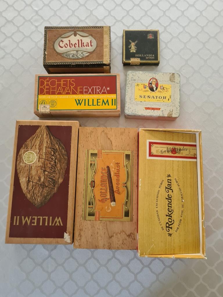 7 sigarendozen, Ophalen of Verzenden, Gebruikt, Tabaksdoos of Verpakking