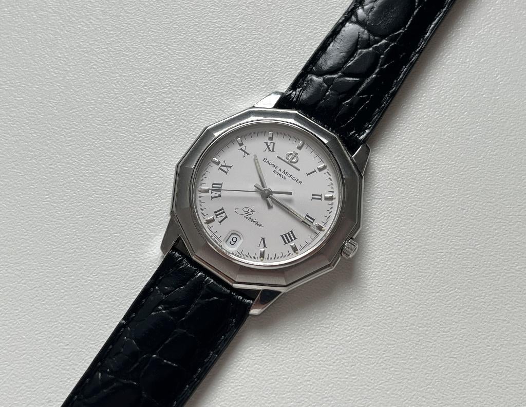 Baume & Mercier Riviera ref. 5131.001.2 (full set), Montre-bracelet, Autres marques, Enlèvement ou Envoi, Cuir