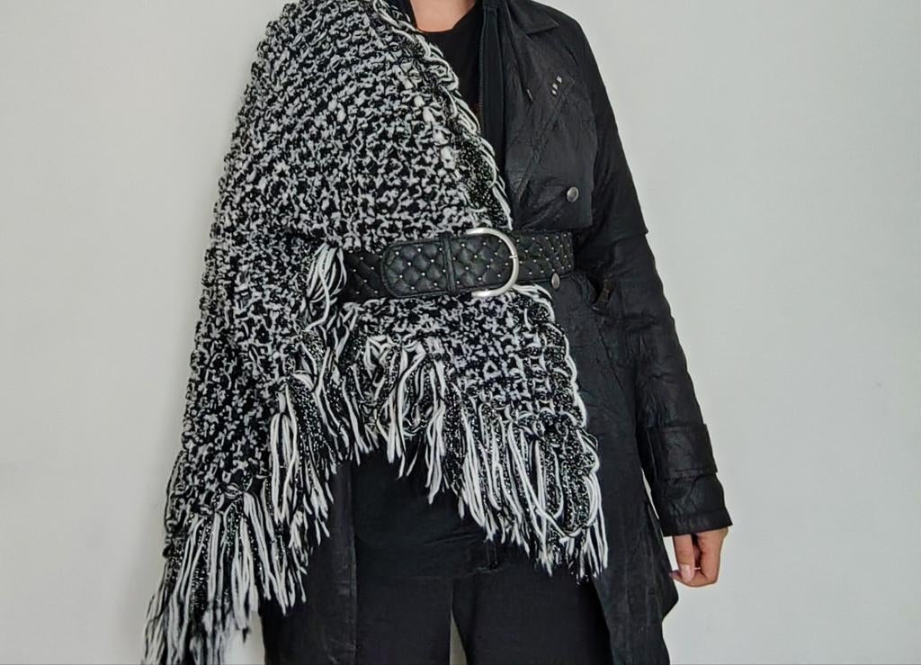 Grote vintage driehoekige sjaal, handgemaakt, Ophalen of Verzenden, Zo goed als nieuw, Wit