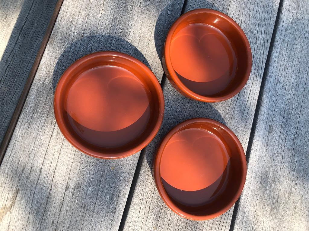 3 vuurvaste schaaltjes, Huis en Inrichting, Ophalen of Verzenden, Zo goed als nieuw, Kom(men), Effen