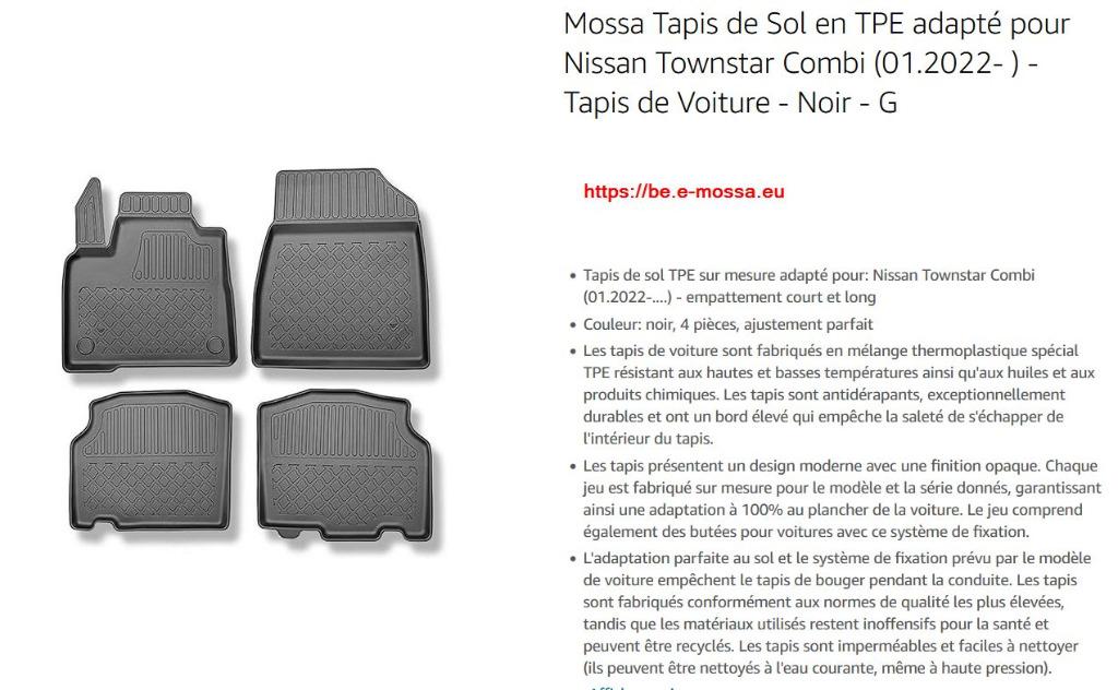 Tapis de sol caoutchouc TPE pour Townstar, Kangoo, Citan, Enlèvement, Utilisé