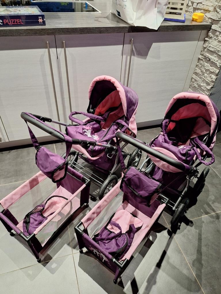 2 Sets poppenwagen, bed, draagmand, draagzak Bayer Design, Kinderen en Baby's, Speelgoed | Poppen, Ophalen, Gebruikt, Babypop