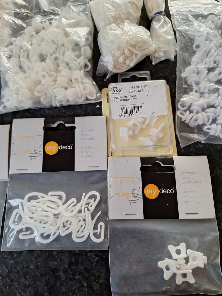 Gordijn benodigdheden stoppers, glijders en haakjes, Ophalen, Zo goed als nieuw