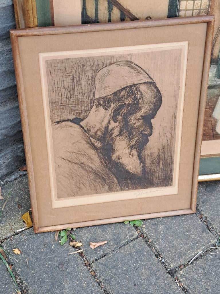 gravure homme arabe signe gustave flasschoen, Antiquités & Art, Enlèvement ou Envoi