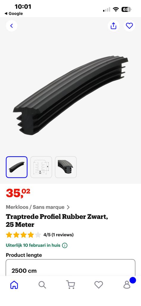 Traptrede profiel rubber zwart, Ophalen, Zo goed als nieuw, Trap
