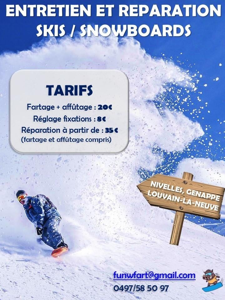 Entretien Ski et Snowboard - Fartage, Affutage, Reparation, Enlèvement, Chaussures