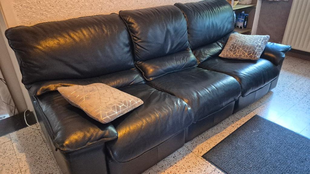Salon vrai cuir épais 3+2 moderne haut de gamme, Maison & Meubles, Enlèvement, Comme neuf, Cuir, Moderne