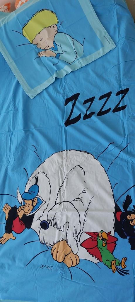 Vintage dekbedovertrek Jommeke - Jef Nys - Blauw, Dekbedovertrek, Ophalen of Verzenden, Zo goed als nieuw, Jongetje of Meisje