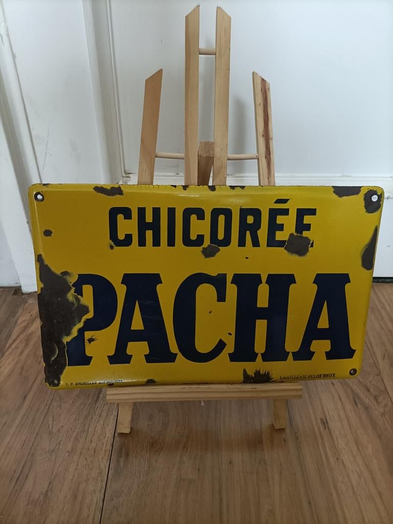 Emaille bord Chicorée Pacha - 1933, Collections, Enlèvement ou Envoi, Comme neuf, Panneau publicitaire