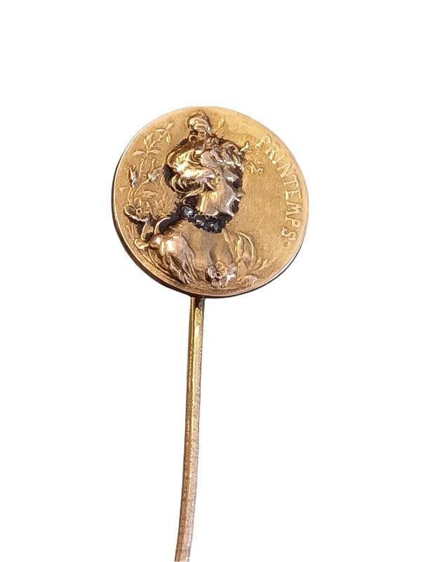 14 Karaat gouden printemps speld met 3 diamantjes, Handtassen en Accessoires, Ophalen of Verzenden, Goud, Broche