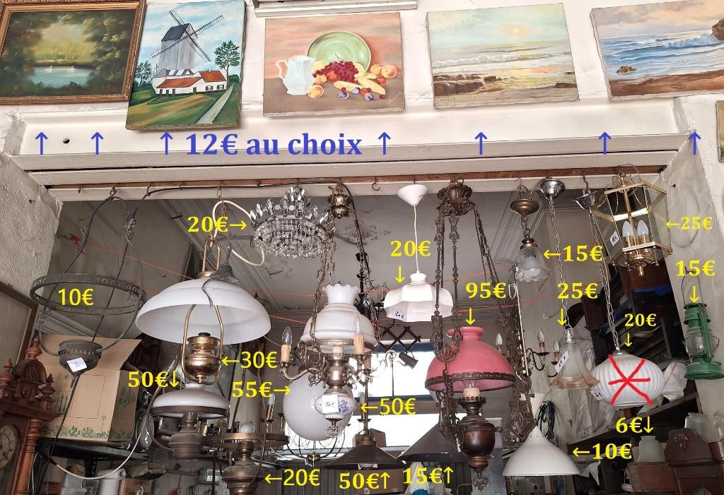 koperen/antieke kroonluchters/ancien lustres/bobèches/cuivre, Ophalen