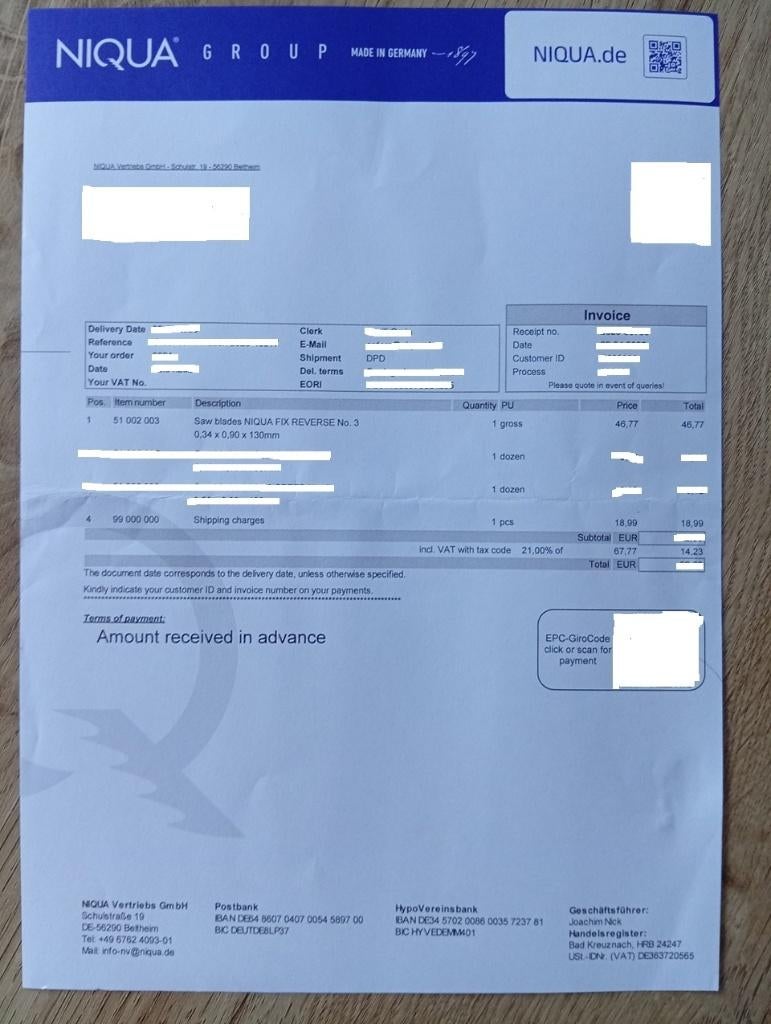 Lames Niqua, Bricolage & Construction, Enlèvement, Neuf, Autres types