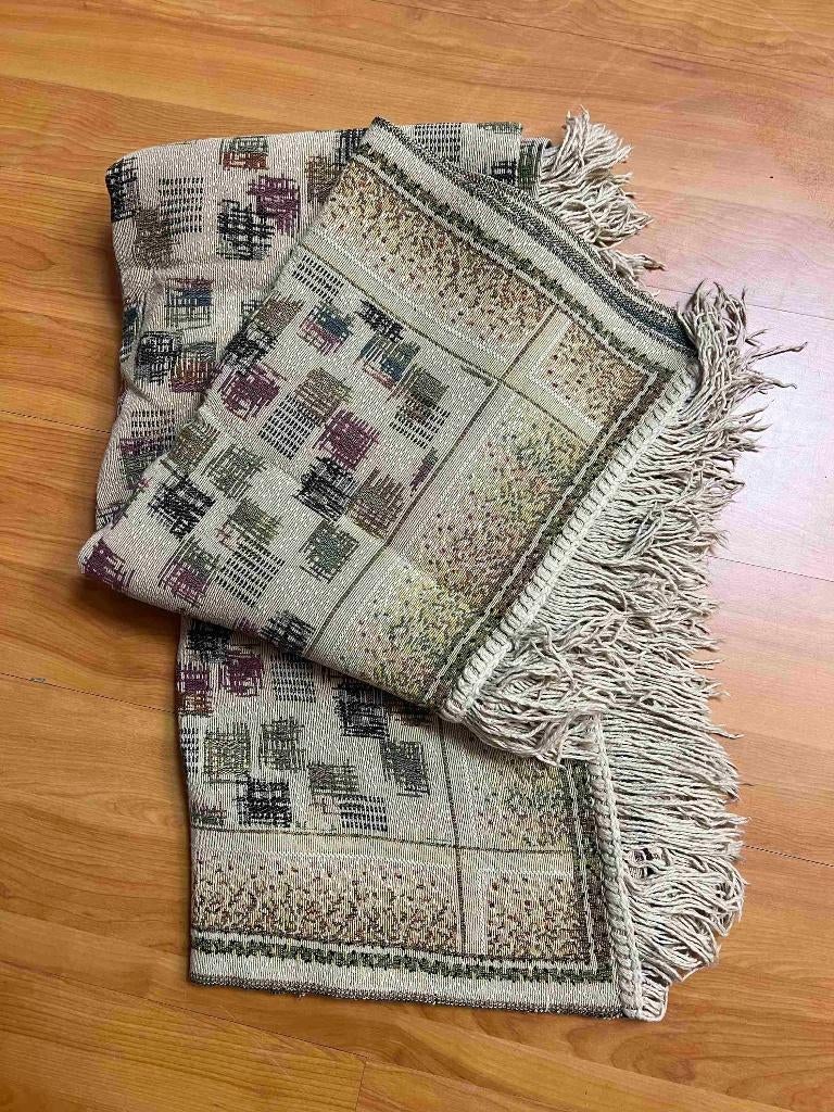 Foulard woonkleed abstract dessin beige met kleurtjes, Huis en Inrichting, Woonaccessoires | Plaids en Woondekens, Ophalen of Verzenden