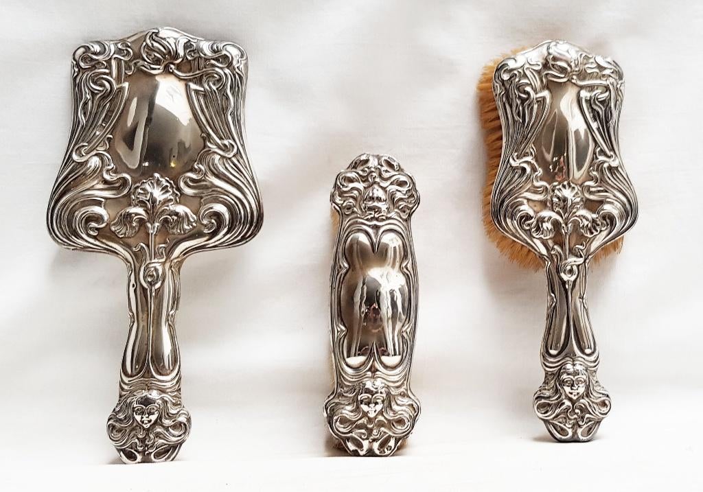 Ensemble de toilette  Art Nouveau - Argent - Birmingham C&B., Antiquités & Art, Enlèvement ou Envoi, Argent