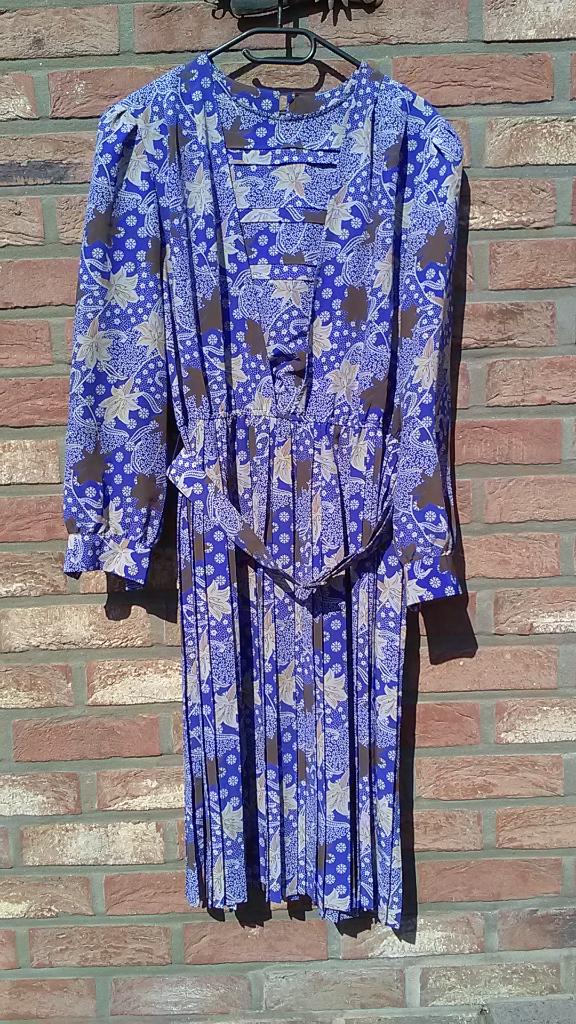 El Corte Inglés 48 blauwe lange jurk met geplooide bloemen, Kleding | Dames, Blauw, Maat 46/48 (XL) of groter, Ophalen of Verzenden