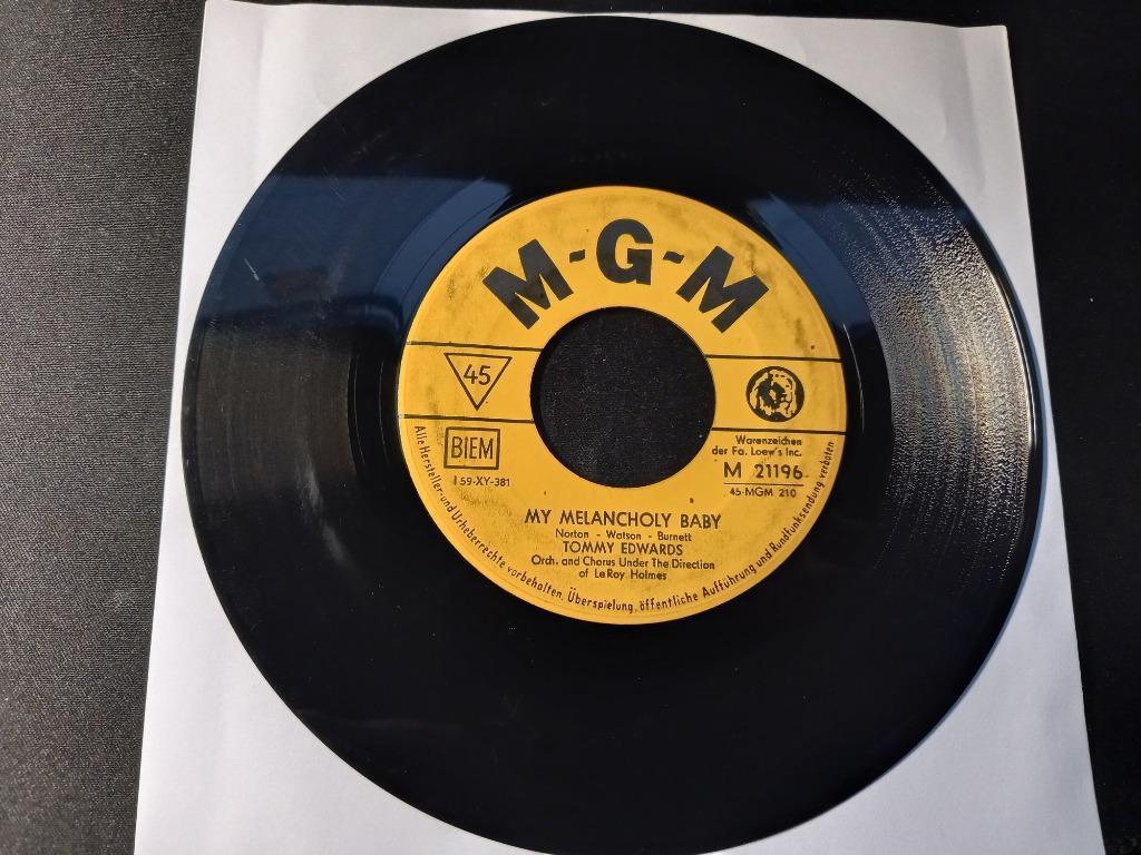 Tommy Edwards –My Melancholy Baby / It's Only The Good Times, Gebruikt, 7 inch, Single, Ophalen of Verzenden